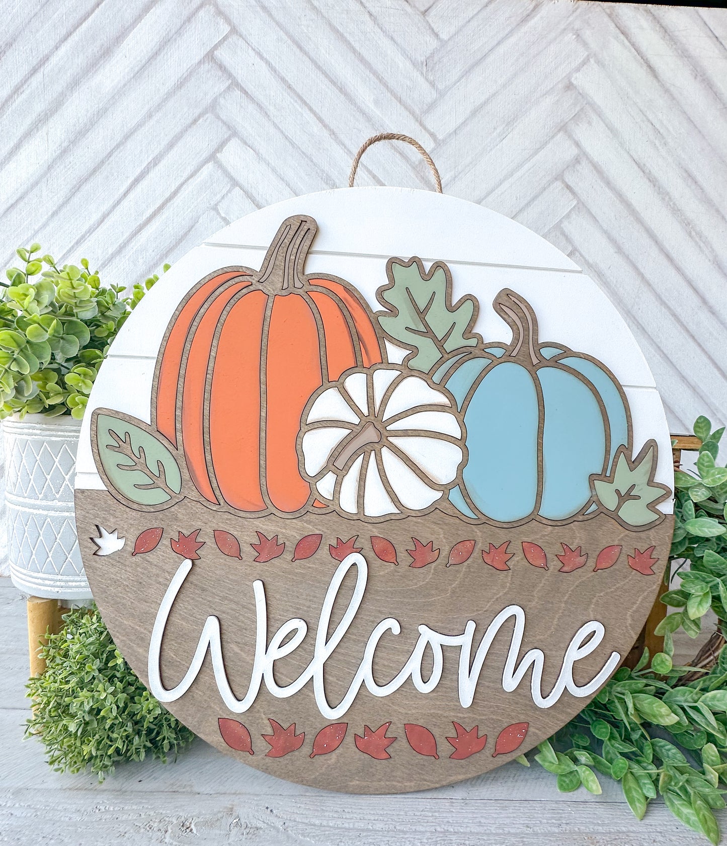 Welcome pumpkin door round