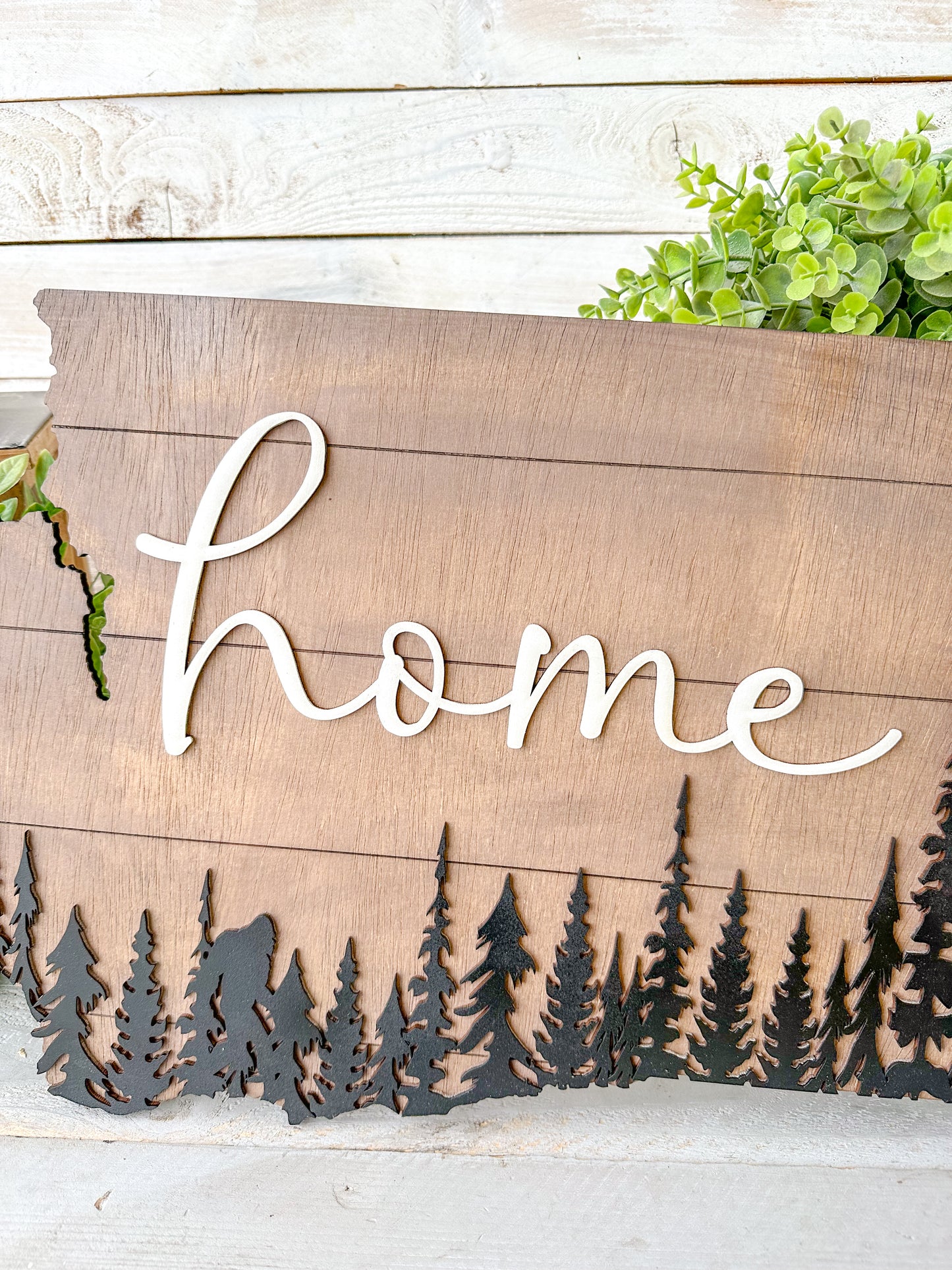 Washington State Home Sign with Bigfoot – Rustic PNW Wall Art