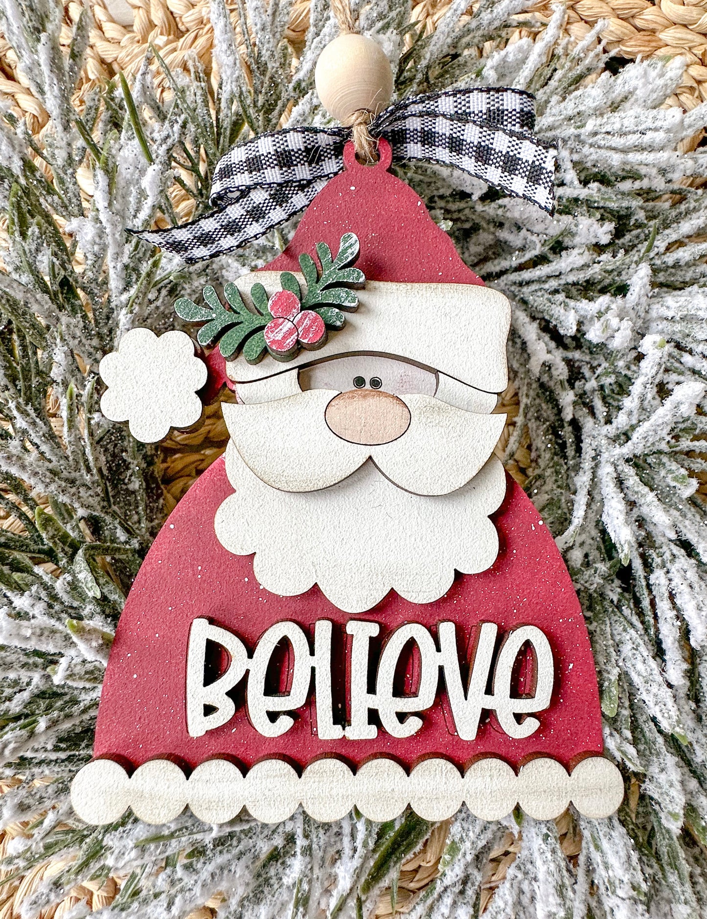 Santa "Believe" Ornament - 3x5 Wooden Christmas Decor