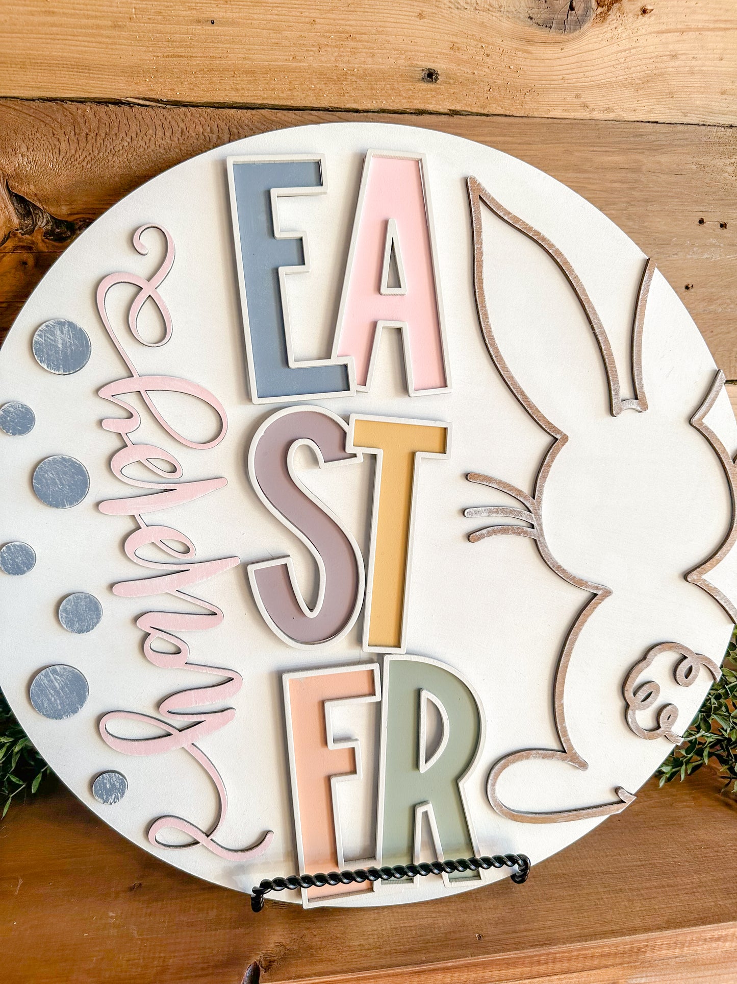 Easter Bunny Wooden Door Round – Handcrafted 16-Inch Spring Decor