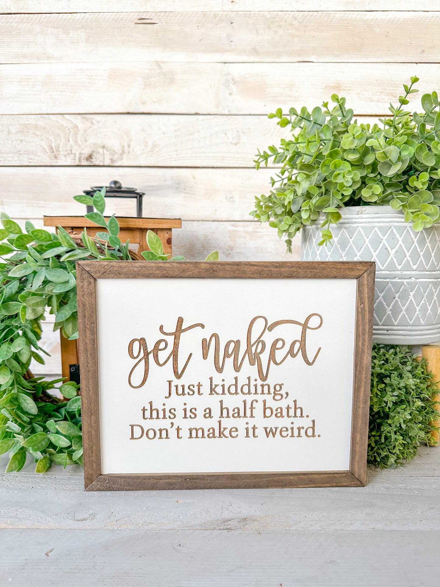 Get naked bathroom laser engraved wood signs