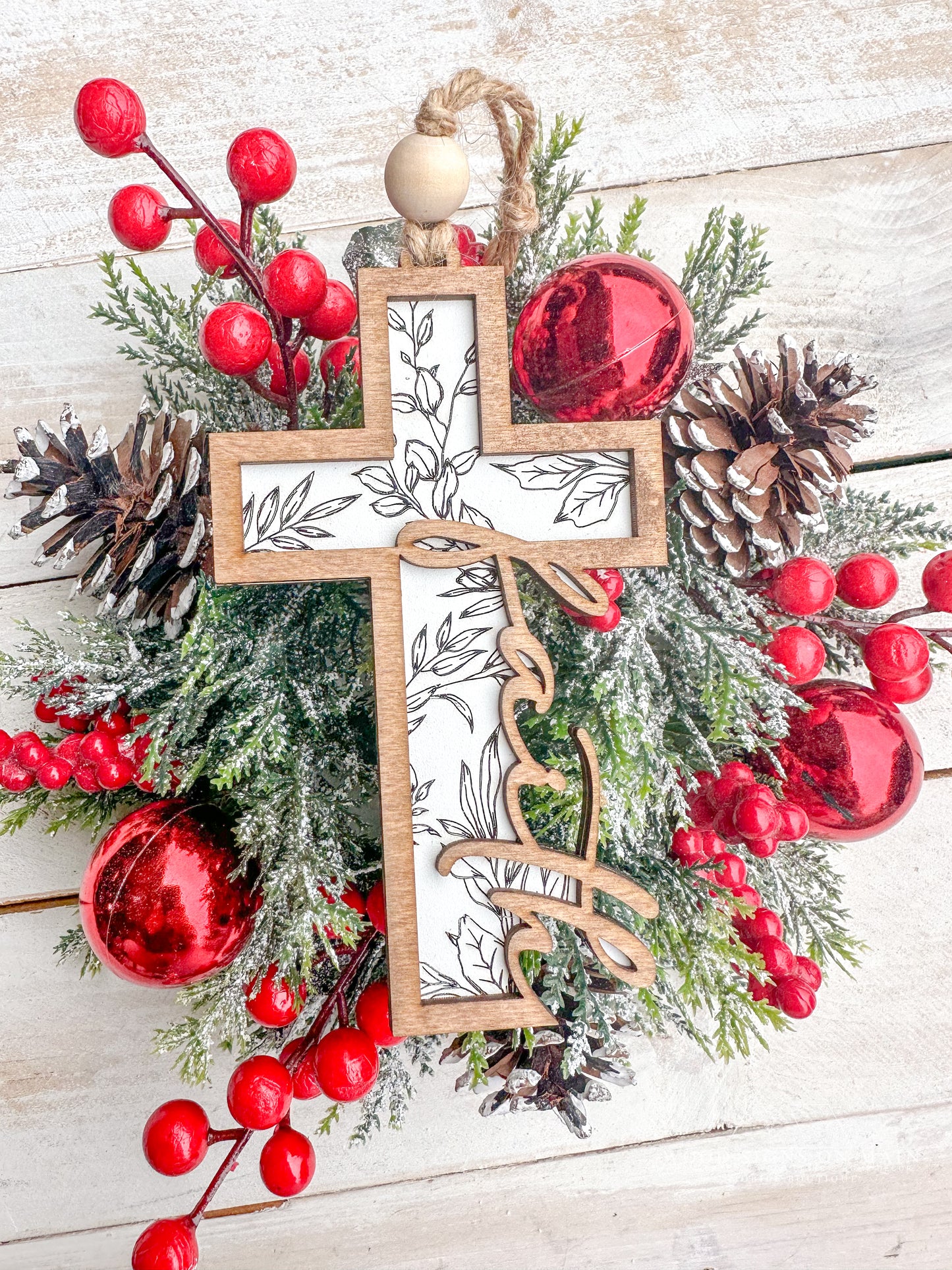 Faith Cross Floral Ornament