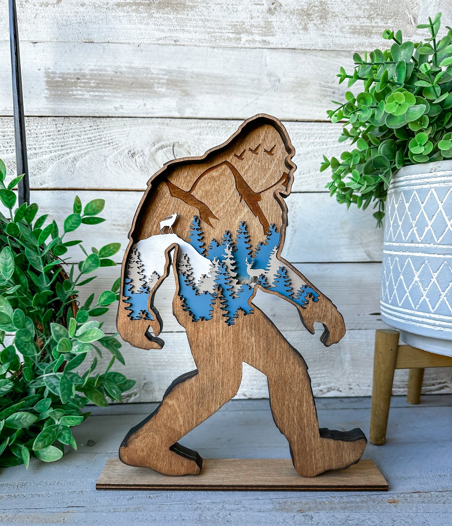 Handcrafted 6-Layer Wooden Bigfoot Silhouette – Rustic Sasquatch Decor for Home or Cabin