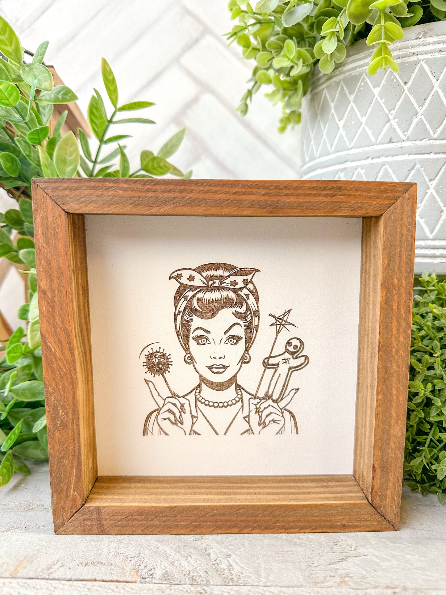 Retro Chic Voodoo Lady Laser Engraved Wood Sign