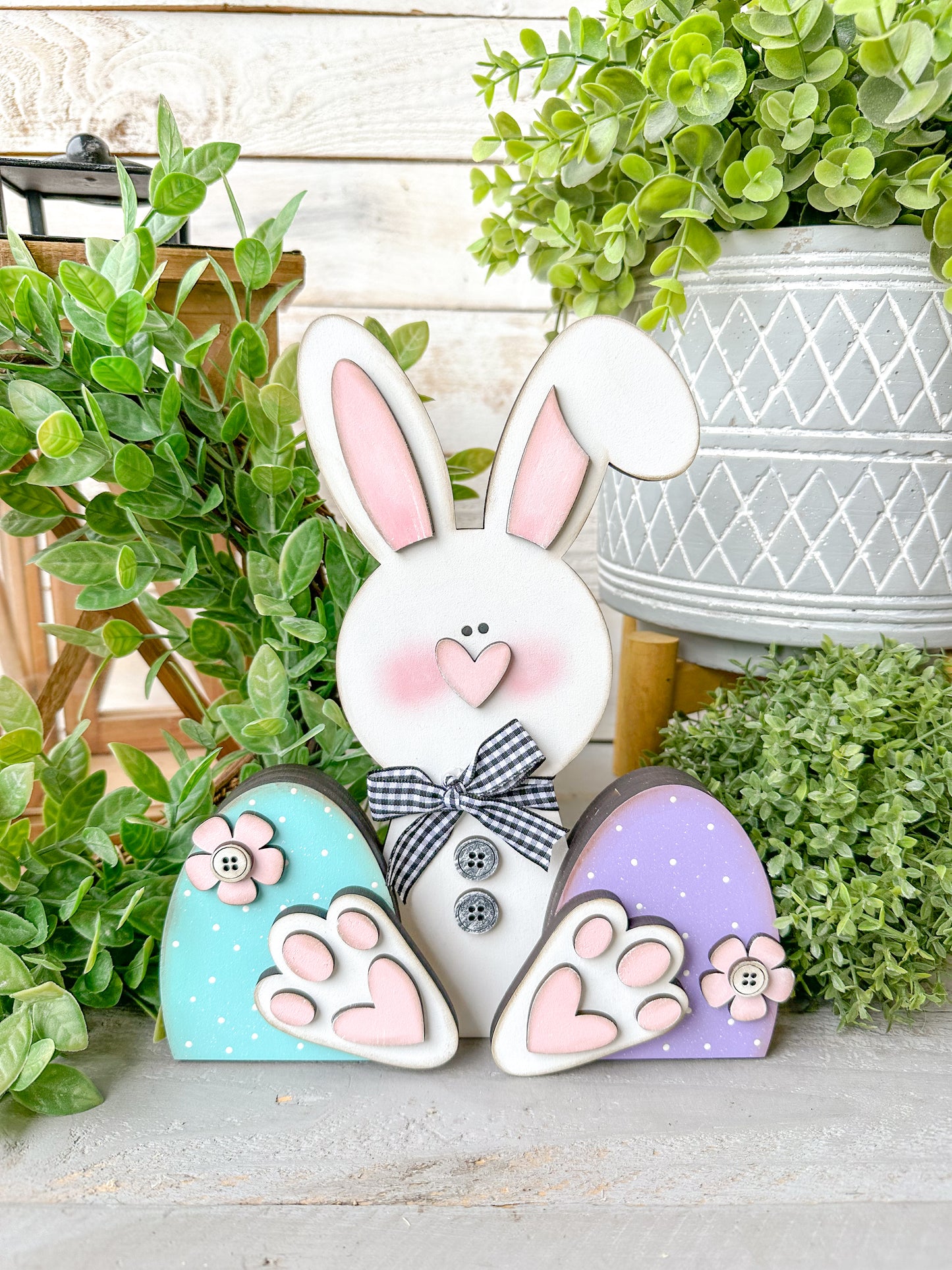 Easter Bunny Shelf Sitter – 3D Layered Spring Bunny Decor, Handcrafted Wood Bunny Sign