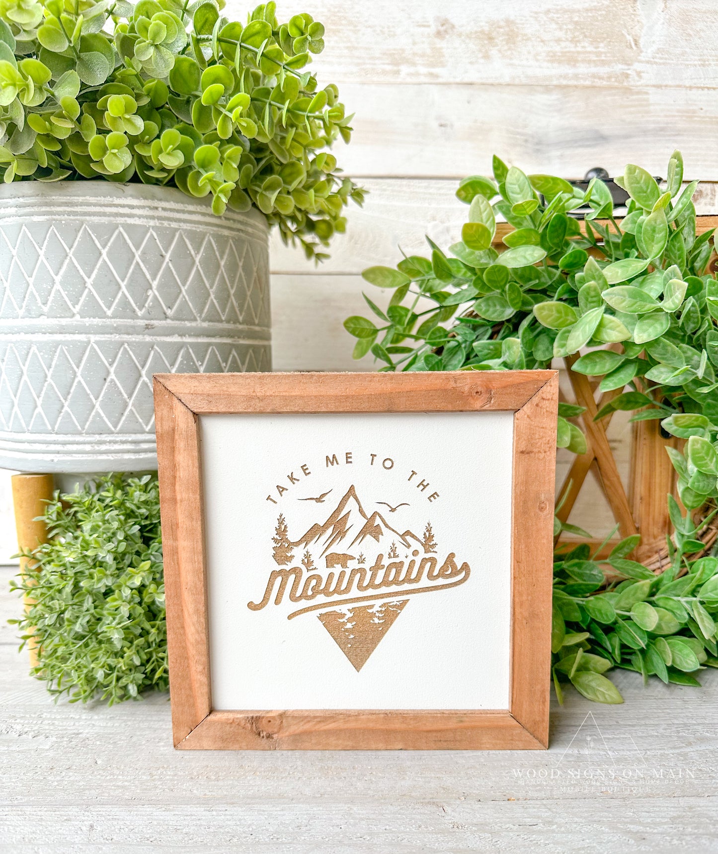 Take me to the mountain laser engraved wood sign