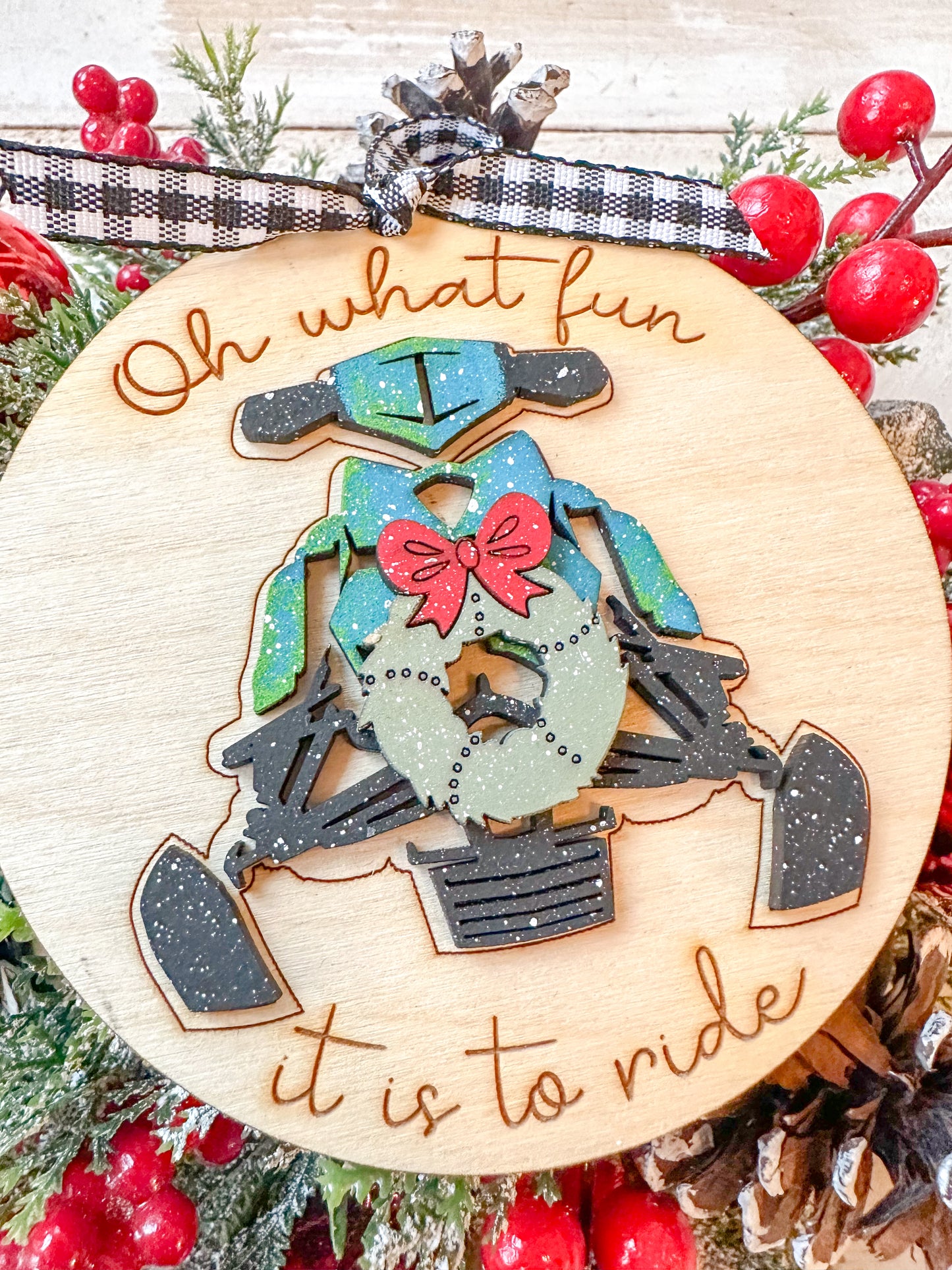 Oh What Fun It Is to Ride Snowmobile Christmas Ornament