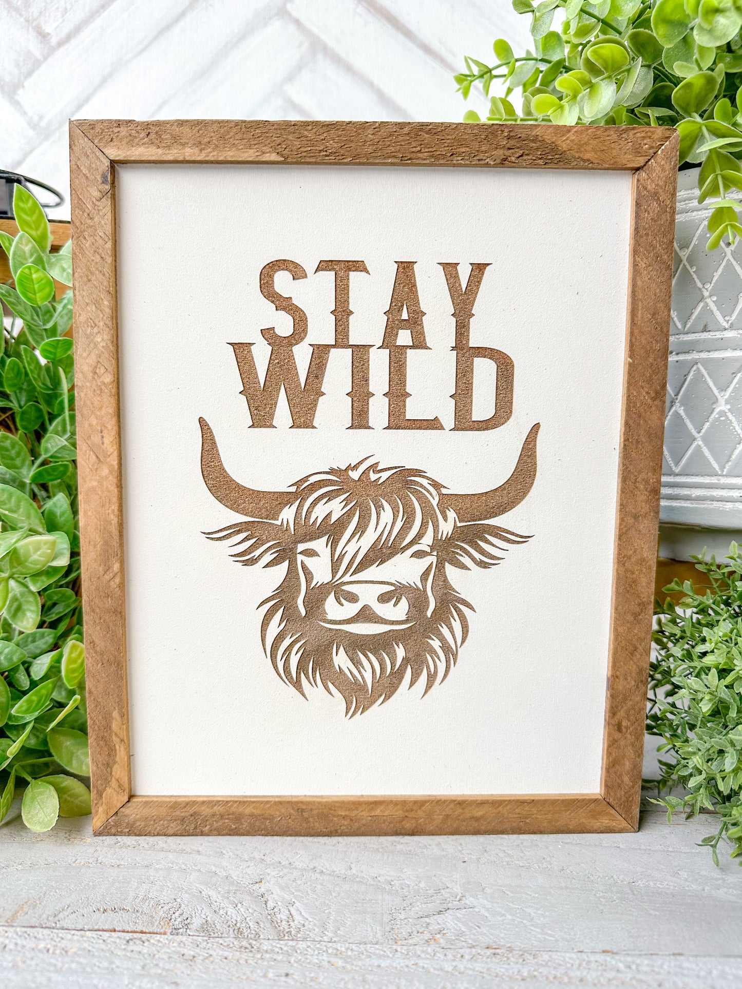 Stay Wild Highland Cow Laser Engraved Wooden Sign