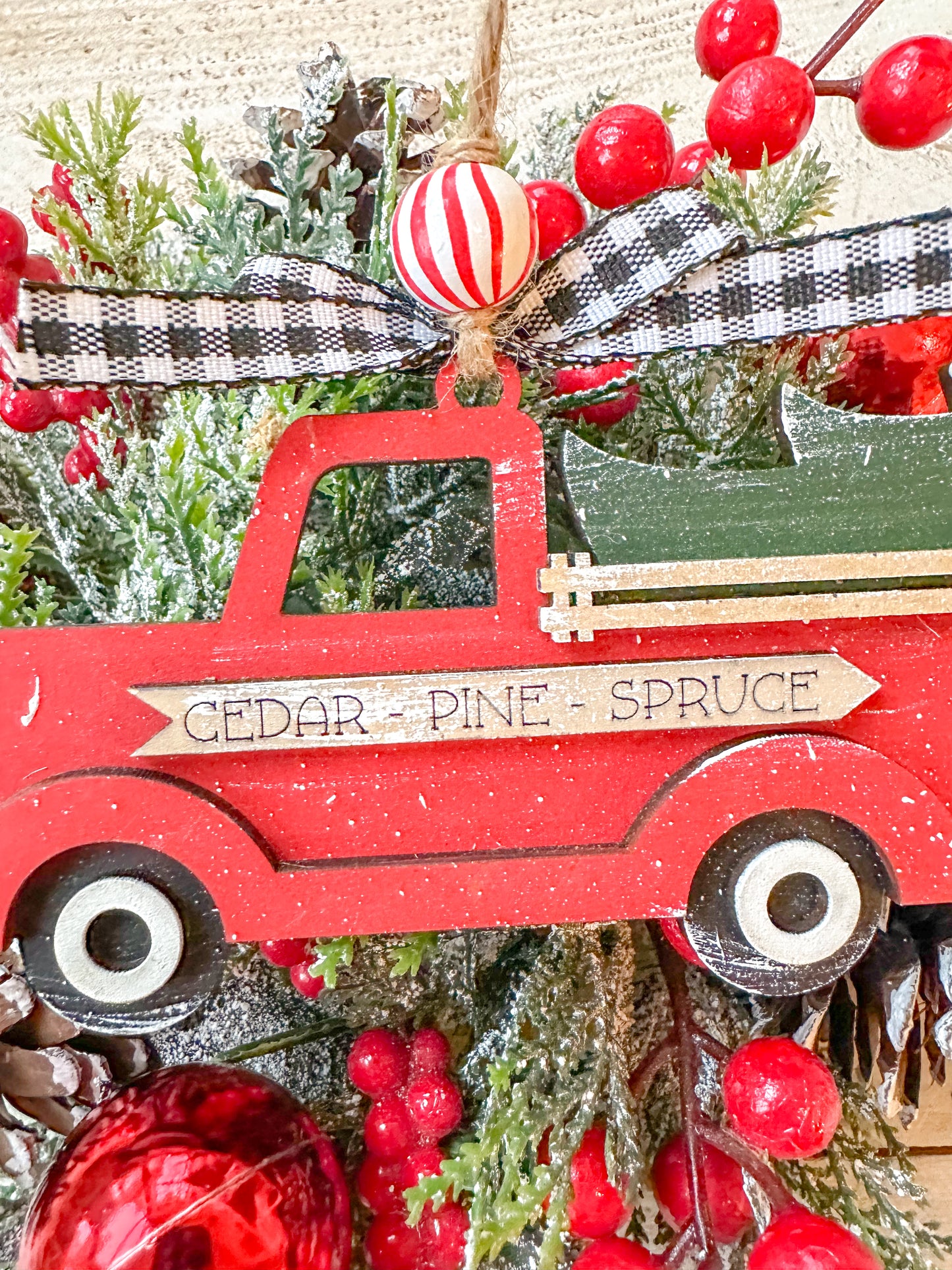 Red farmhouse inspired Christmas tree ornament