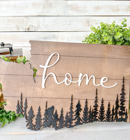 Washington State Home Sign with Bigfoot – Rustic PNW Wall Art