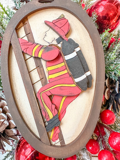 Firefighter Ornament – Handcrafted Wood Keepsake for Firefighter Appreciation, Fireman’s Wife Gift, Firefighter Christmas Tree Decor