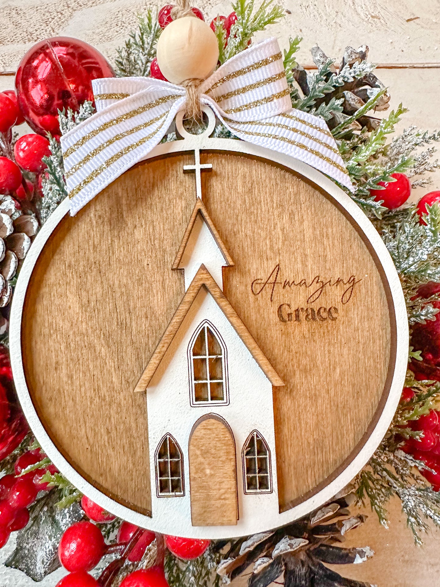 Amazing Grace Church Round Christmas Ornament