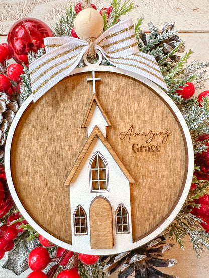 Amazing Grace Church Round Christmas Ornament