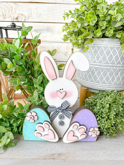 Easter Bunny Shelf Sitter – 3D Layered Spring Bunny Decor, Handcrafted Wood Bunny Sign