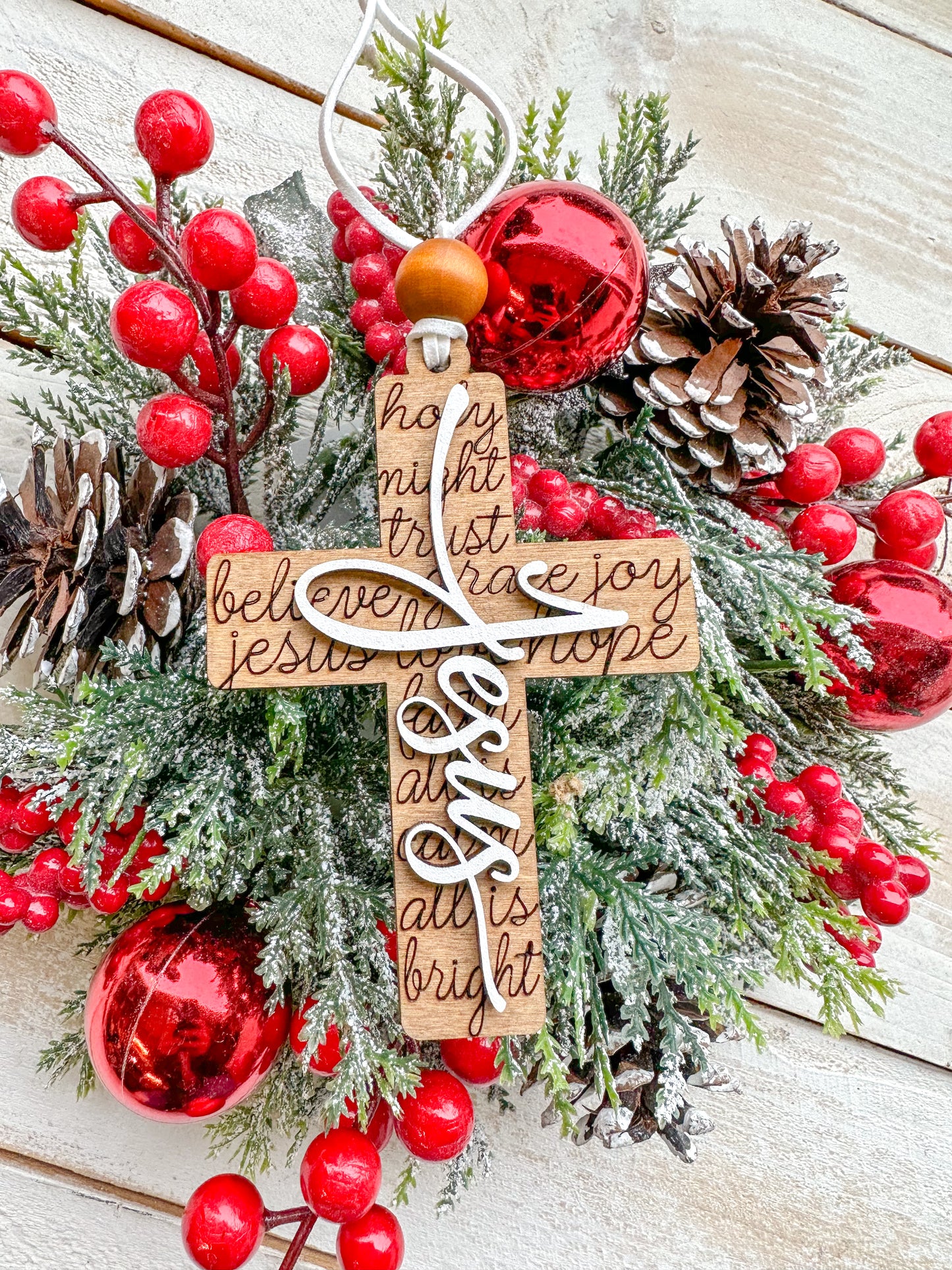 Scripted Cross 3D Word Christmas Ornament