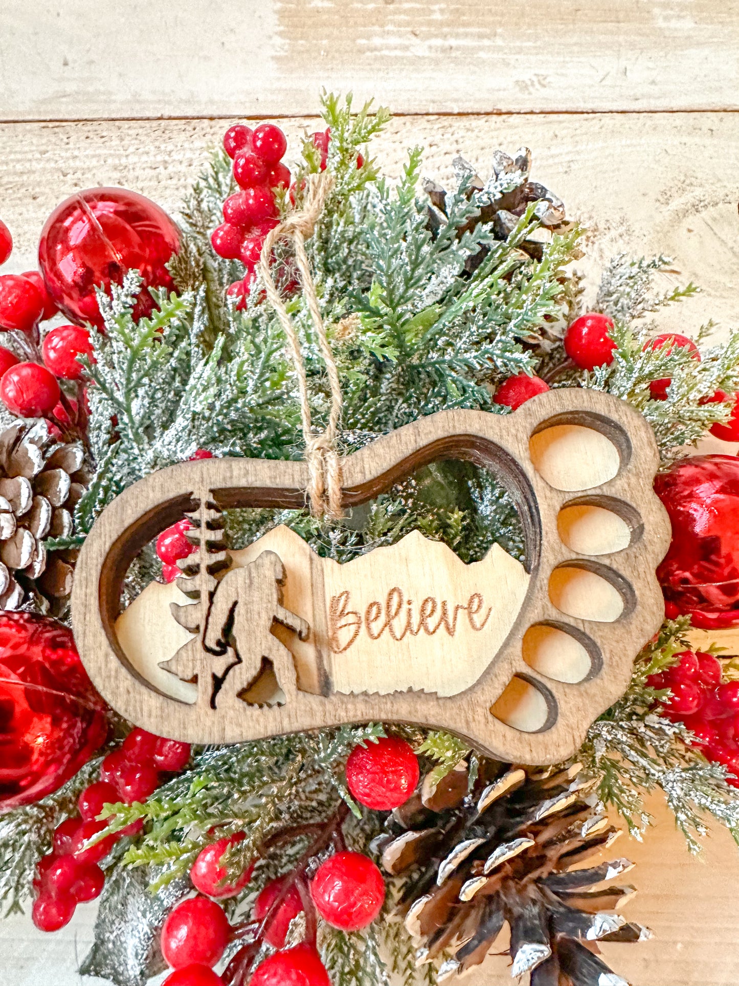 Believe Bigfoot Christmas Ornament