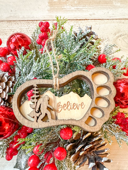 Believe Bigfoot Christmas Ornament