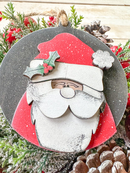 Hand-Painted Santa Ornament - 4x4 Wooden Christmas Tree Decor