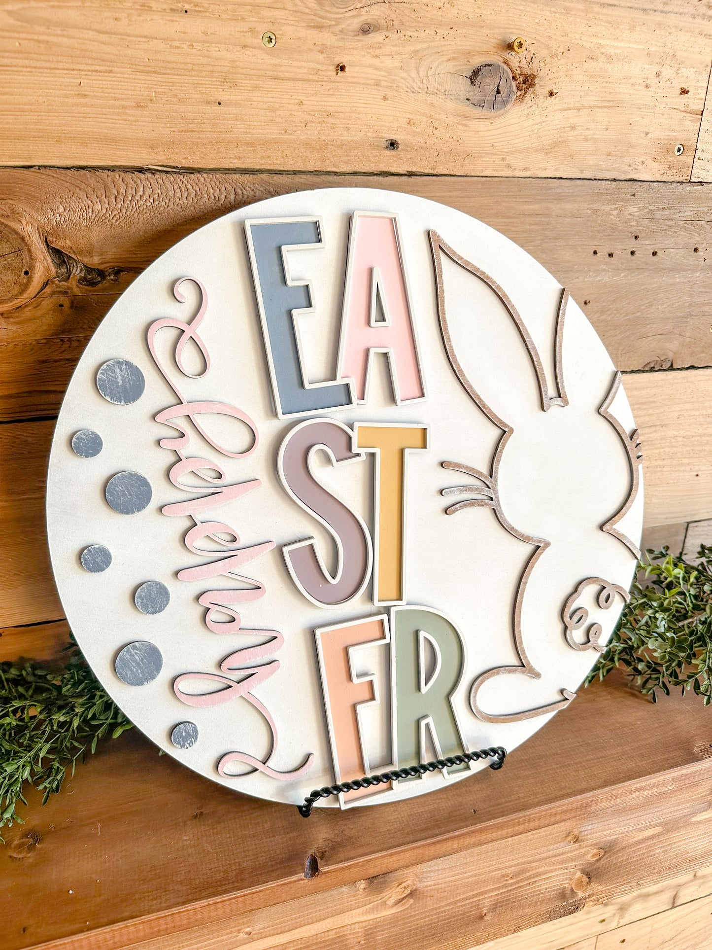 Easter Bunny Wooden Door Round – Handcrafted 16-Inch Spring Decor