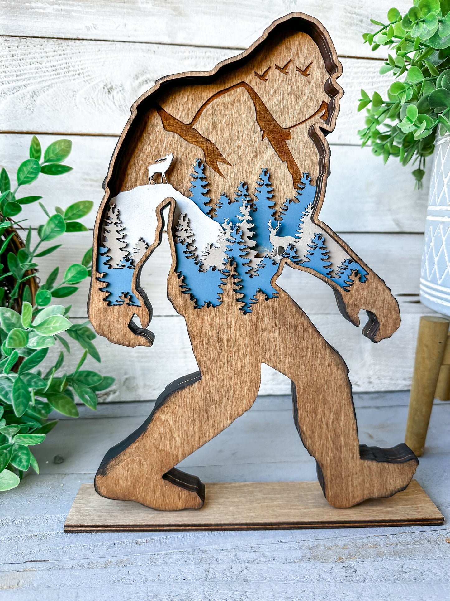 Handcrafted 6-Layer Wooden Bigfoot Silhouette – Rustic Sasquatch Decor for Home or Cabin