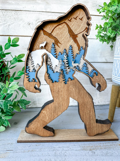 Handcrafted 6-Layer Wooden Bigfoot Silhouette – Rustic Sasquatch Decor for Home or Cabin
