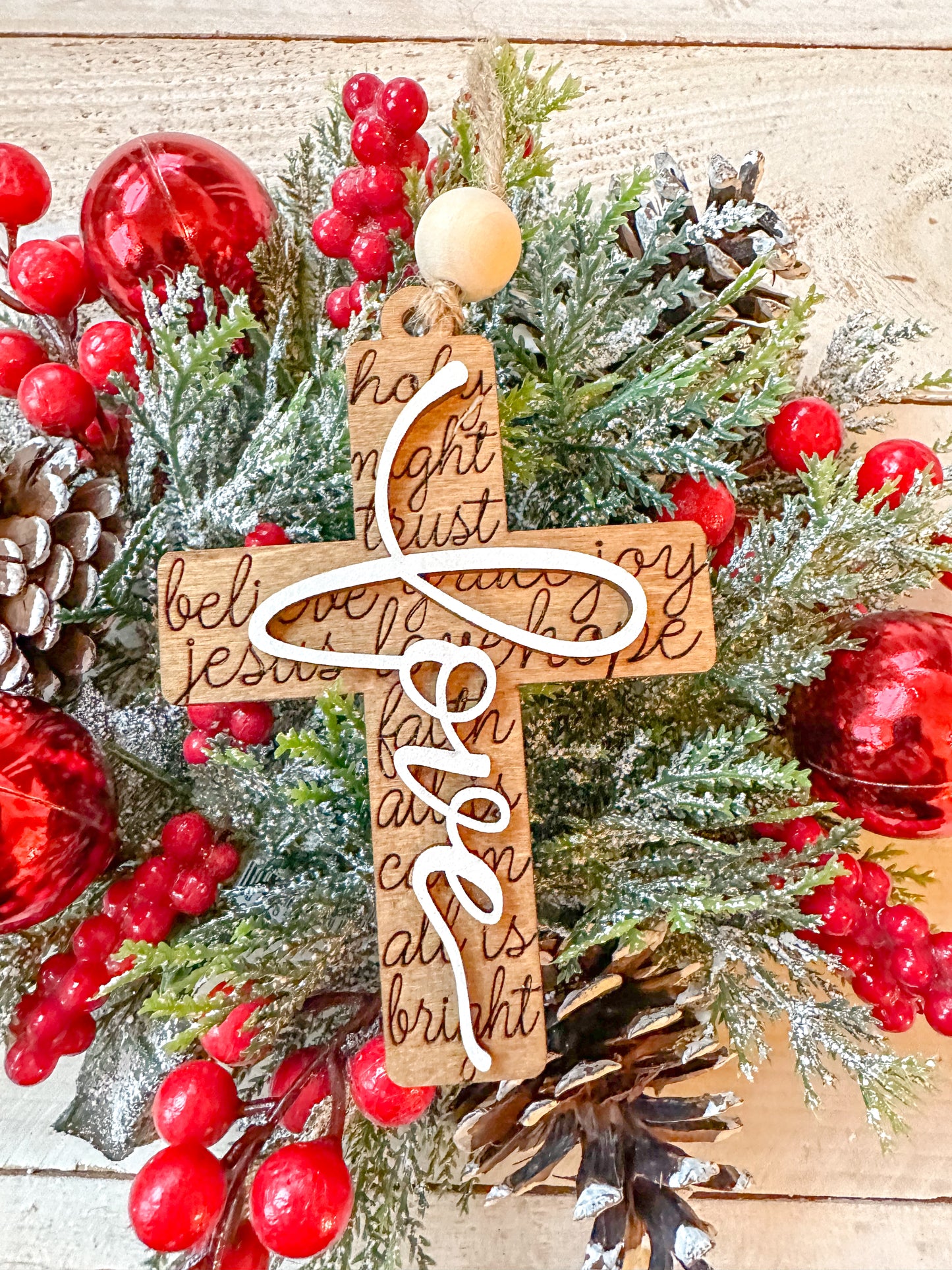 Scripted Cross 3D Word Christmas Ornament
