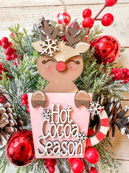 Reindeer Hot Cocoa Cup Ornament pink