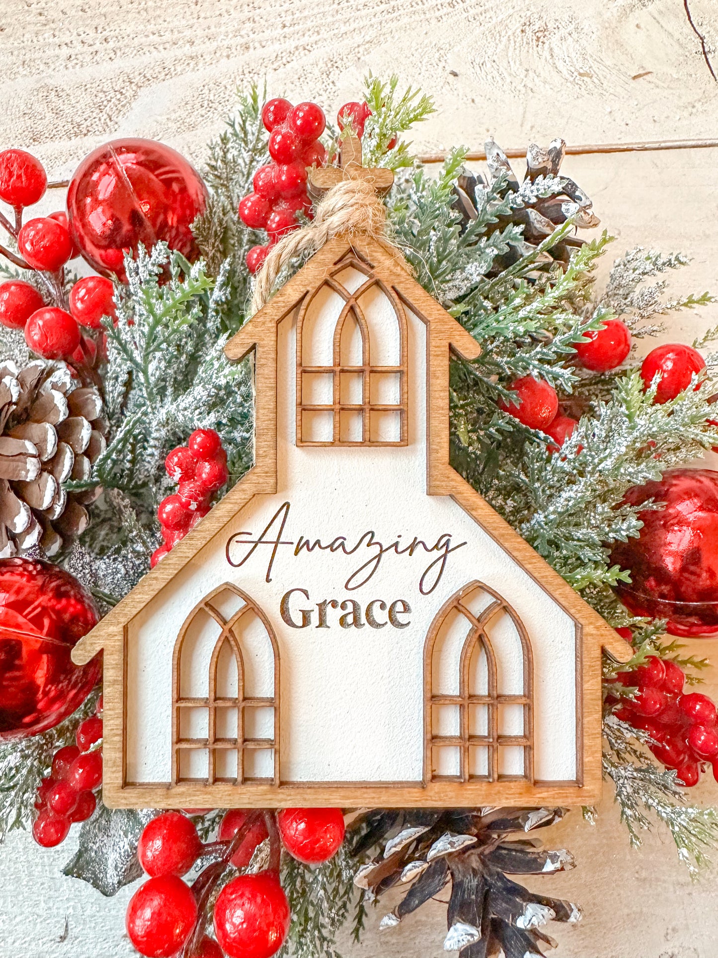 Amazing Grace Wooden Church Shaped Ornament