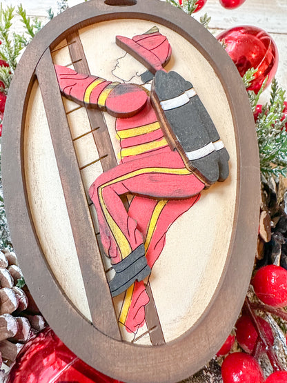 Firefighter Ornament – Handcrafted Wood Keepsake for Firefighter Appreciation, Fireman’s Wife Gift, Firefighter Christmas Tree Decor