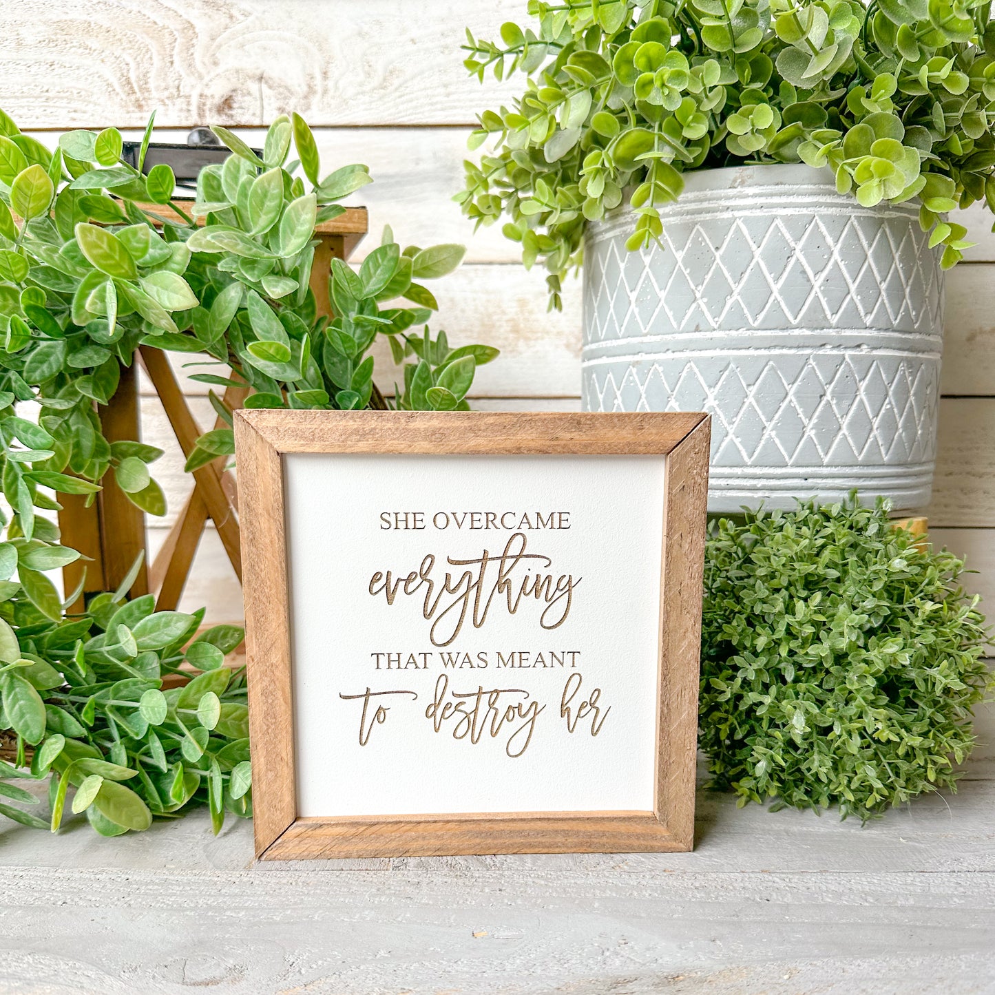 Inspirational Wood Sign for Women – “She Overcame Everything” Motivational Home Décor