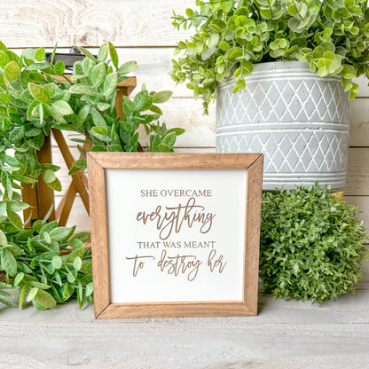 Inspirational Wood Sign for Women – “She Overcame Everything” Motivational Home Décor
