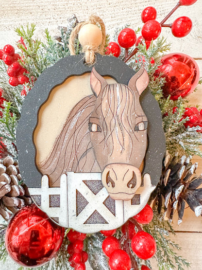 Horse & Barn Christmas Ornament
