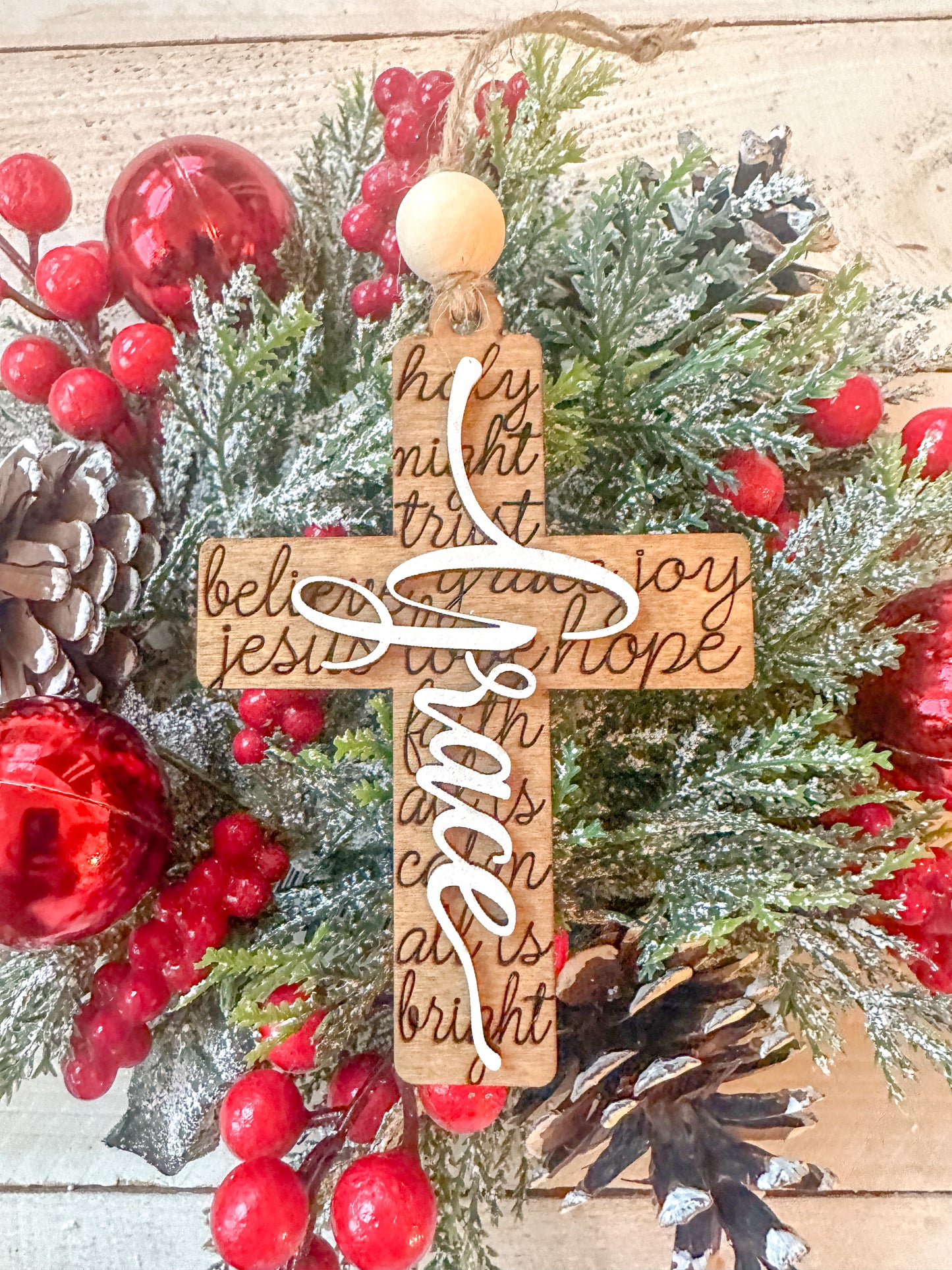 Scripted Cross 3D Word Christmas Ornament