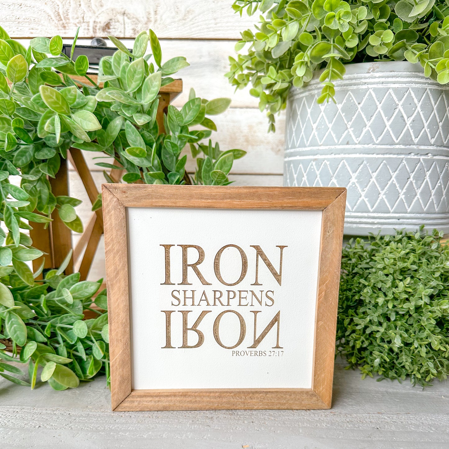 Iron Sharpens Iron Bible Verse Wood Sign – Proverbs 27:17 Inspirational Christian Home Décor