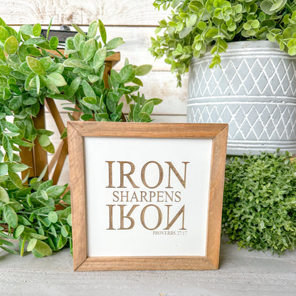 Iron Sharpens Iron Bible Verse Wood Sign – Proverbs 27:17 Inspirational Christian Home Décor