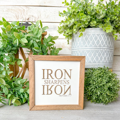Iron Sharpens Iron Bible Verse Wood Sign – Proverbs 27:17 Inspirational Christian Home Décor