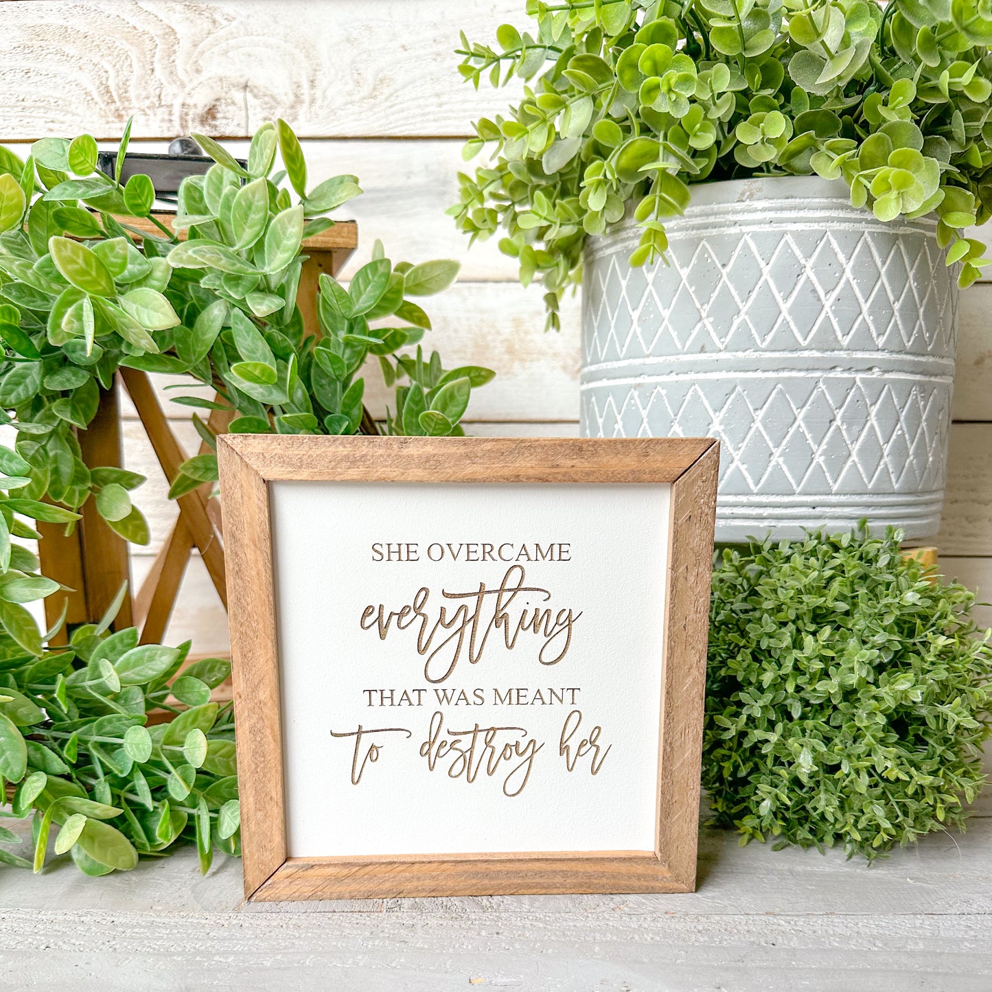 Inspirational Wood Sign for Women – “She Overcame Everything” Motivational Home Décor