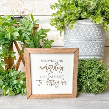 Inspirational Wood Sign for Women – “She Overcame Everything” Motivational Home Décor