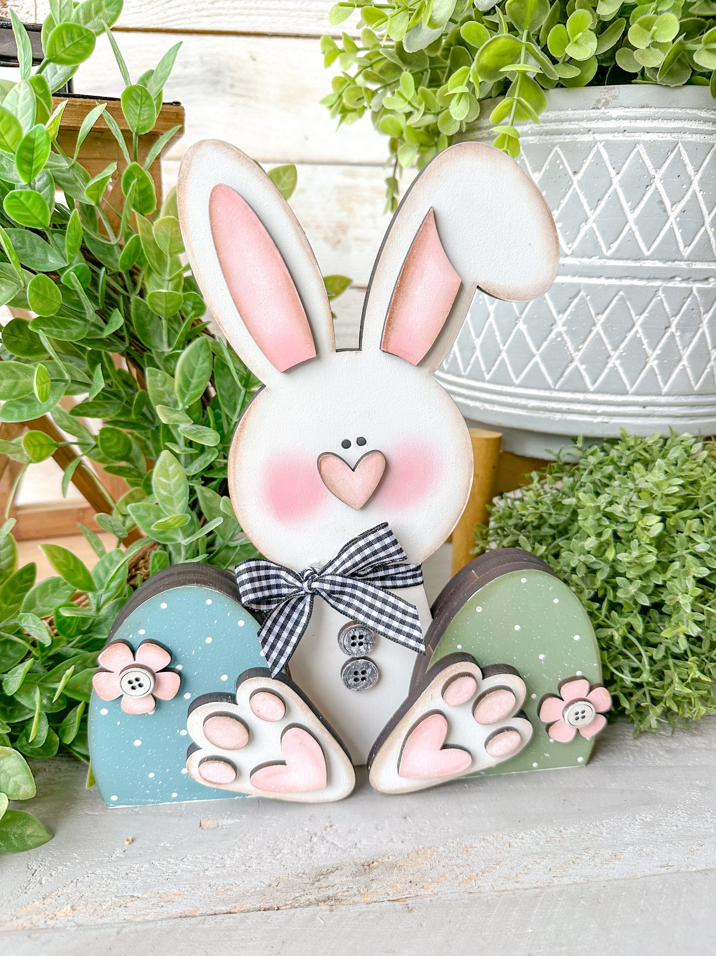 Easter Bunny Shelf Sitter – 3D Layered Spring Bunny Decor, Handcrafted Wood Bunny Sign