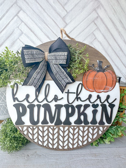 Hello there, Pumpkin fall Halloween door hanger