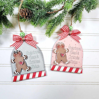 Gingerbread kisses and Christmas wishes - gingerbread peppermint arched Christmas ornament / gift tag