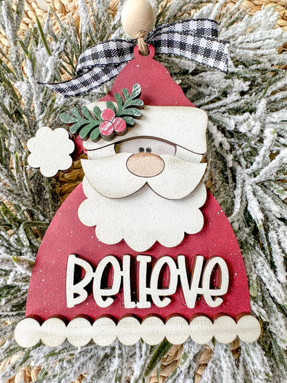 Santa "Believe" Ornament - 3x5 Wooden Christmas Decor