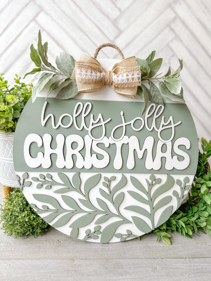 holly Jolly Christmas wood door round
