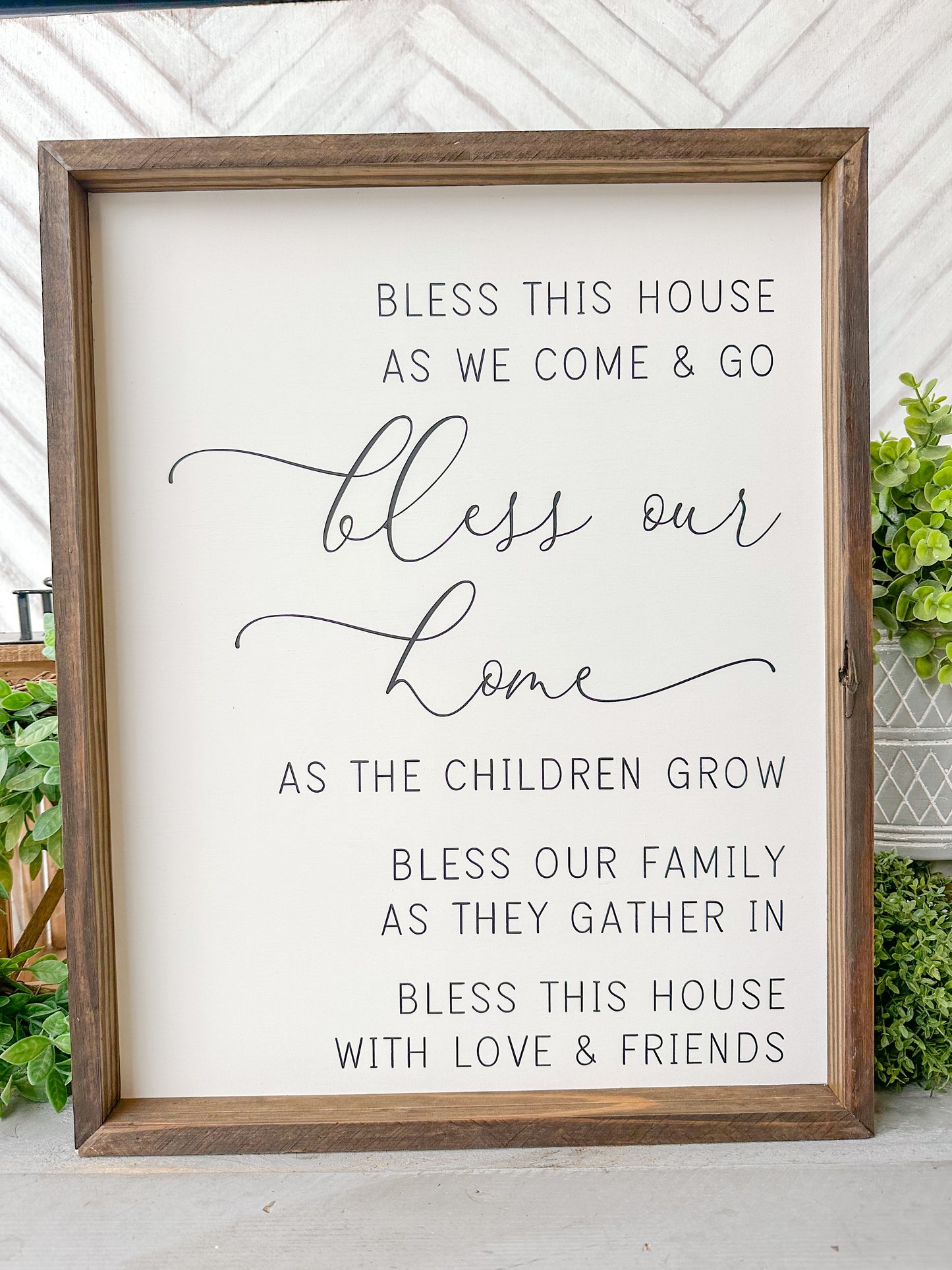 Bless this house as we come & go bless our home as the children grow bless our family as they gather in bless this house with love & friends. Hand-painted wood sign.