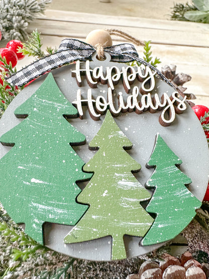 Happy holidays evergreen tree ornament