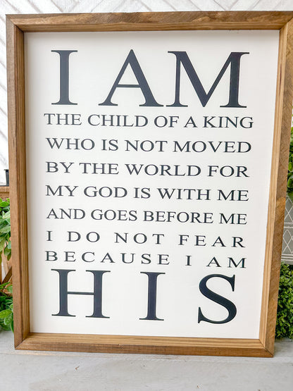 I am the child of a king. Hand-painted wood sign.