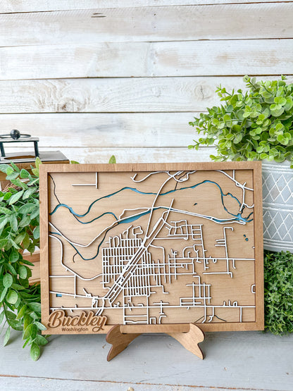 Buckley, Washington 3D Wooden Map – Custom Laser-Cut City Street Map