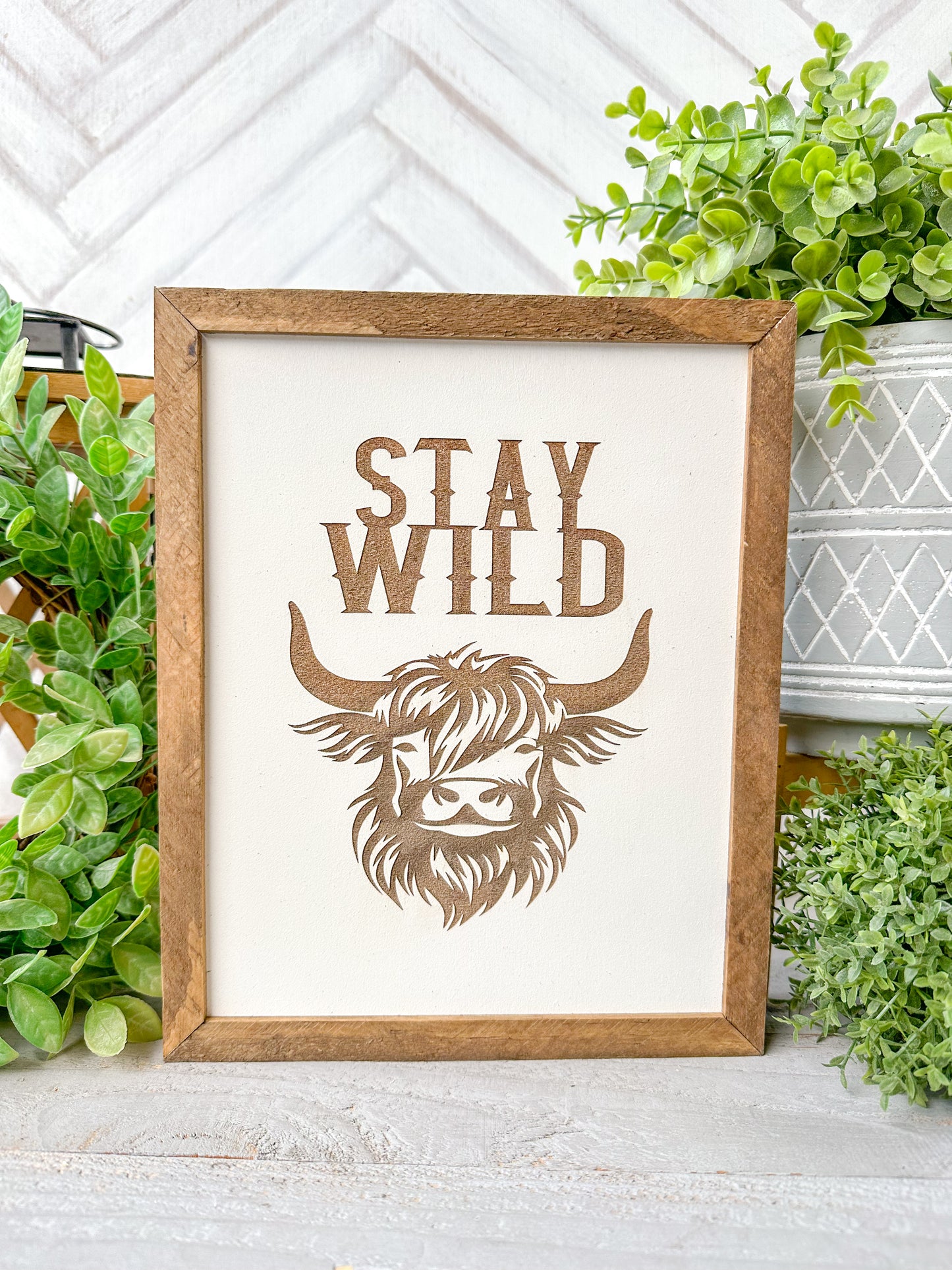 Stay Wild Highland Cow Laser Engraved Wooden Sign