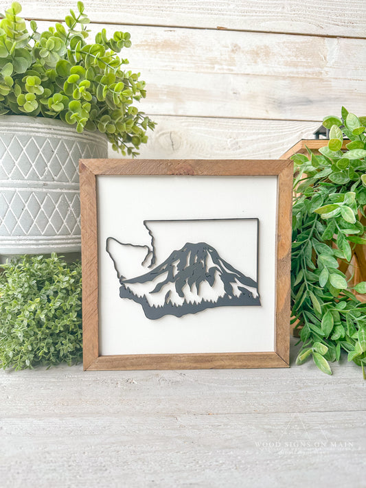 Washington State w/ mountains 3D wood sign