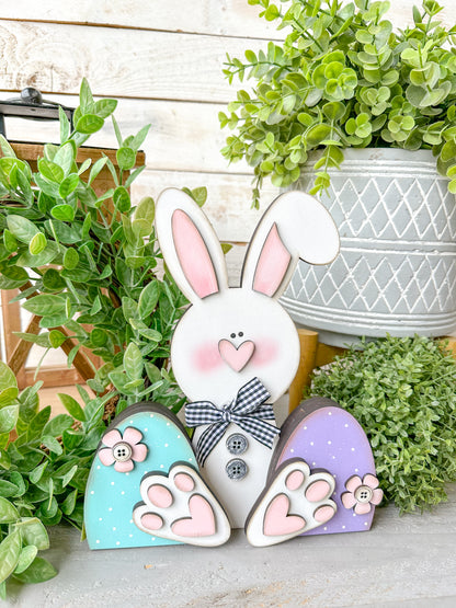 Easter Bunny Shelf Sitter – 3D Layered Spring Bunny Decor, Handcrafted Wood Bunny Sign